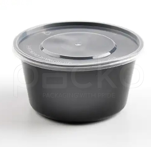 ถ้วยพลาสติกพรีเมี่ยมทรงกลม สีดำ พร้อมฝา ขนาด 500 ml