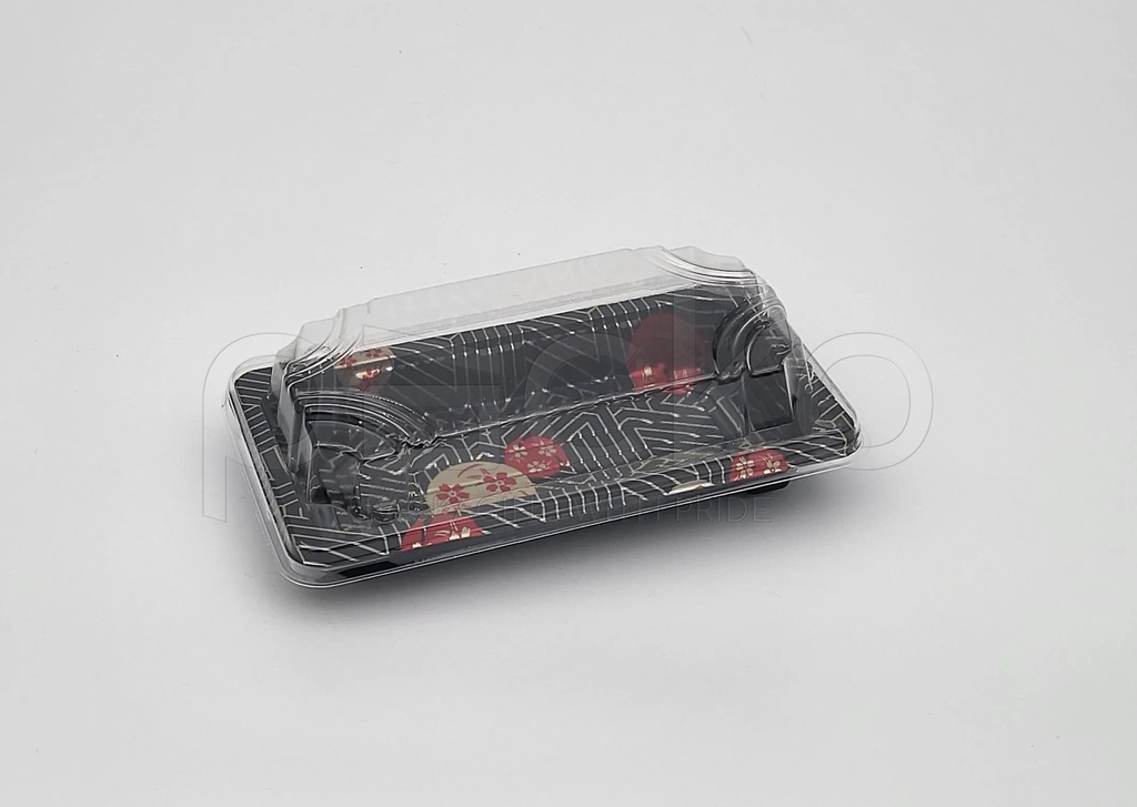 ถาดซูชิพรีเมียมฝาใส ขนาด 3-4 คำ ลายซากุระ