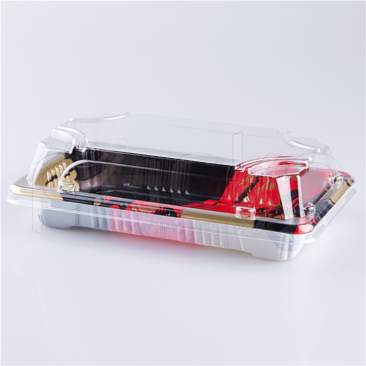 ถาดซูชิพรีเมียมฝาใส ขนาด 3-4 คำ ลายเมเปิ้ลสีทอง