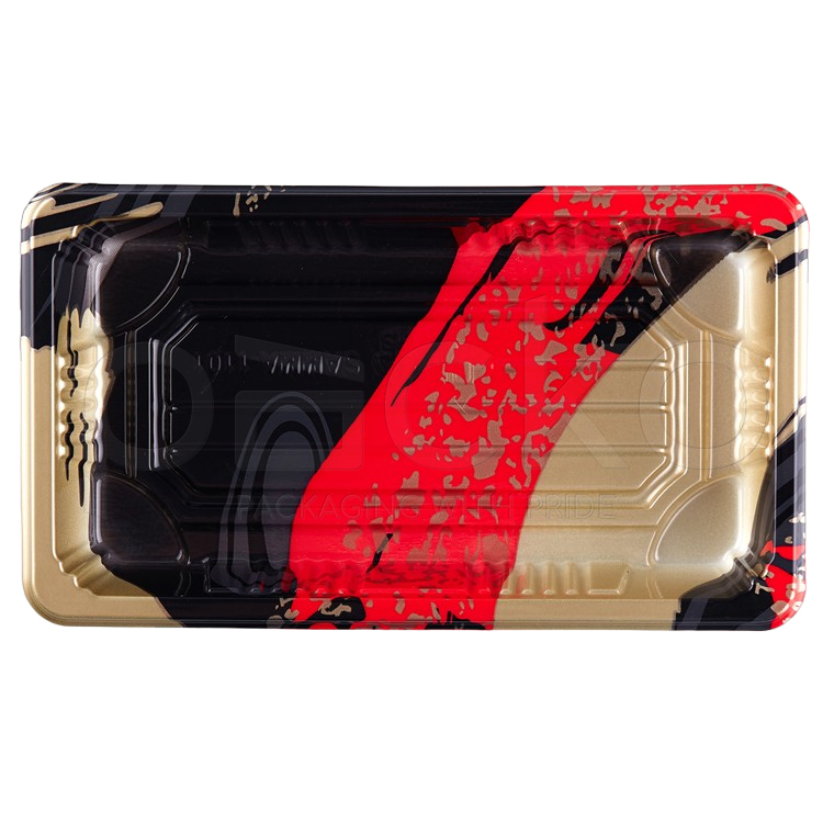 ถาดซูชิพรีเมียมฝาใส ขนาด 3-4 คำ ลายเมเปิ้ลสีทอง