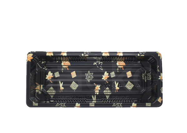 ถาดซูชิพรีเมียมฝาใส ขนาด 6-7 คำ ลายเมเปิ้ลสีทอง