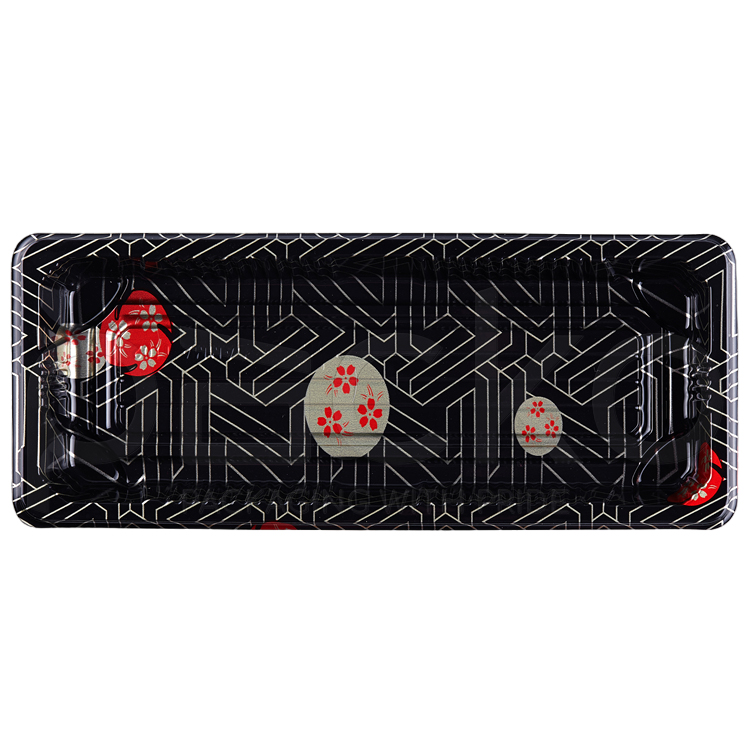ถาดซูชิพรีเมียมฝาใส ขนาด 6-7 คำ ลายซากุระ