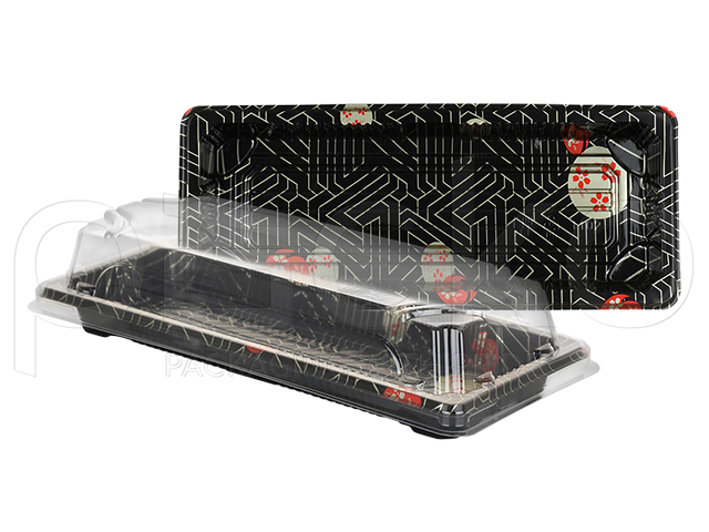 ถาดซูชิพรีเมียมฝาใส ขนาด 6-7 คำ ลายซากุระ