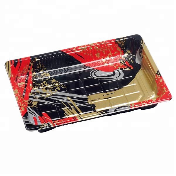 ถาดซูชิ ขนาด 18.5 x 12.9 x 2.3 cm. แดงทอง