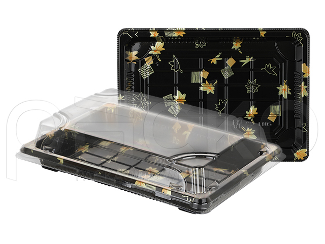 ถาดซูชิพรีเมียมฝาใส ขนาด 6-7 คำ ลายเมเปิ้ล