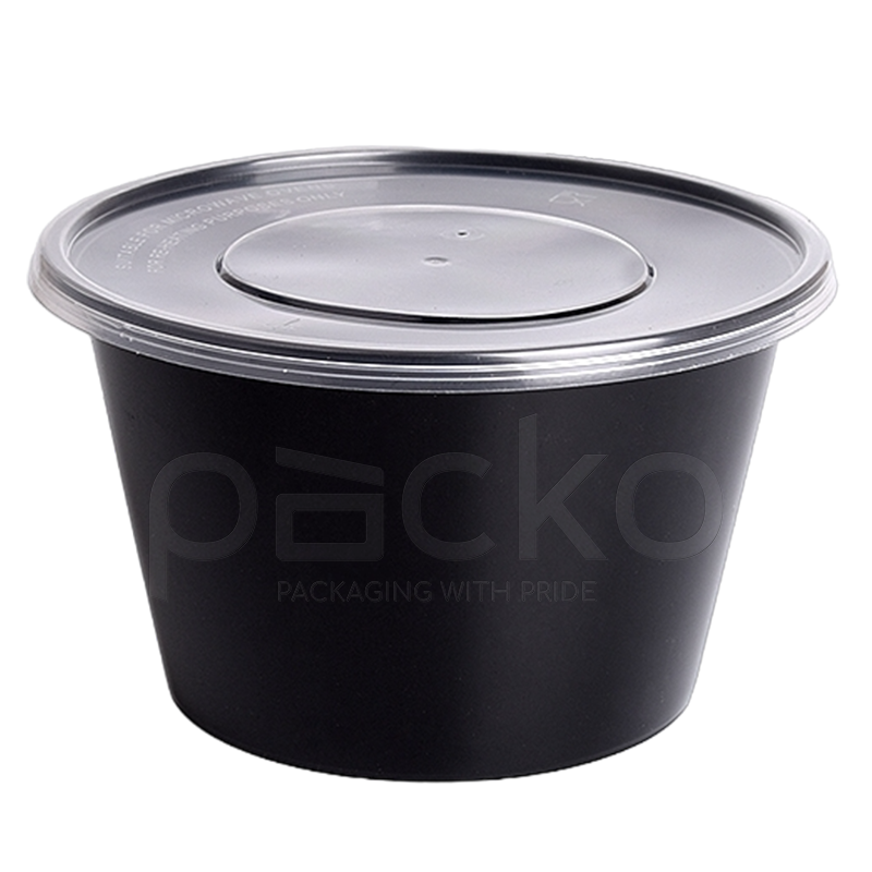 กล่องอาหารทรงกลม Premium พร้อมฝา ขนาด 1500 ml. สีดำ