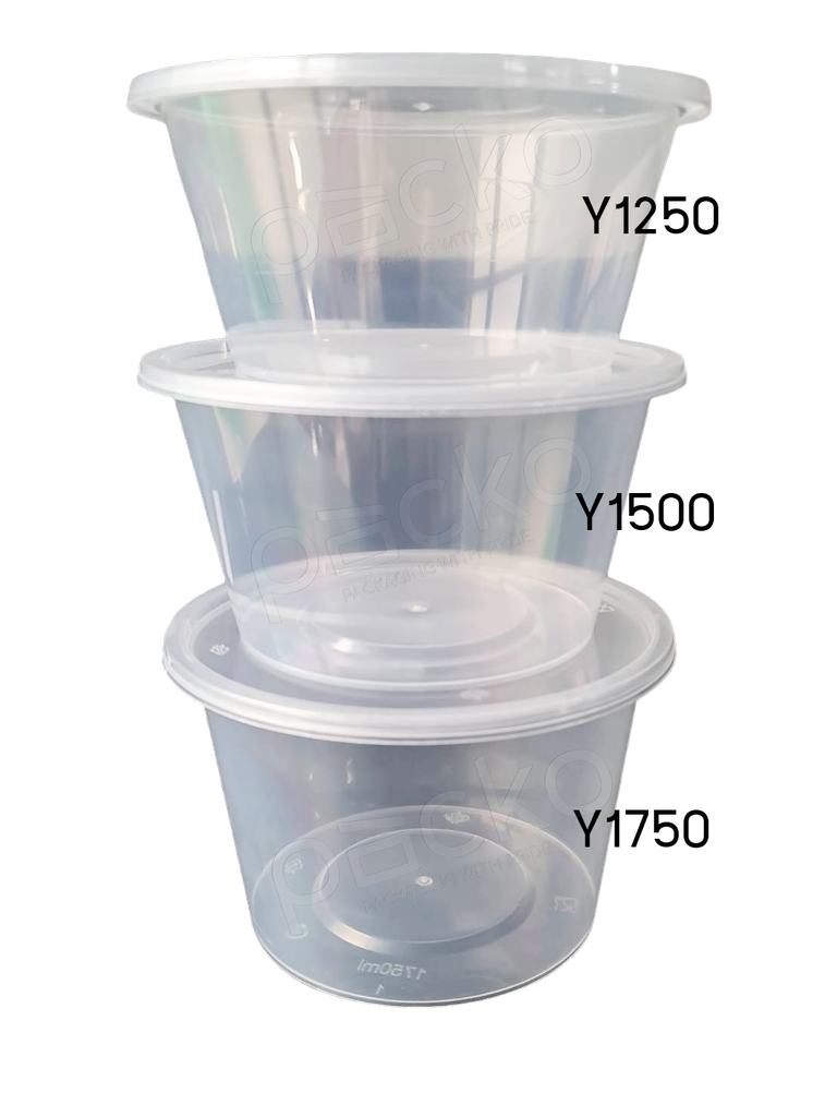 กล่องอาหารทรงกลม Premium พร้อมฝา ขนาด 1500 ml. สีใส