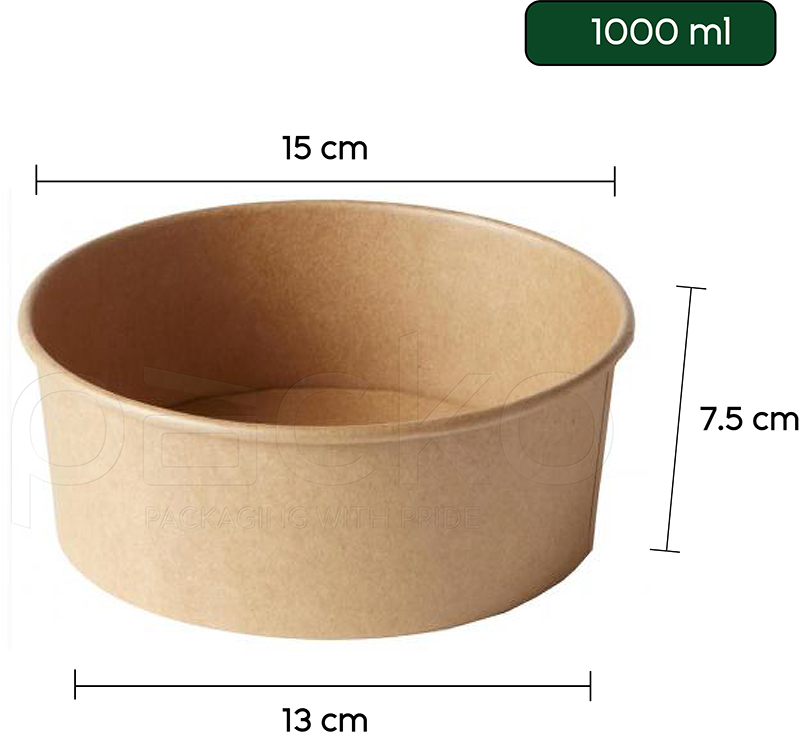 ถ้วยกระดาษคราฟท์ รักษ์โลก ขนาด 1000 ml. พร้อมฝาปิด PP