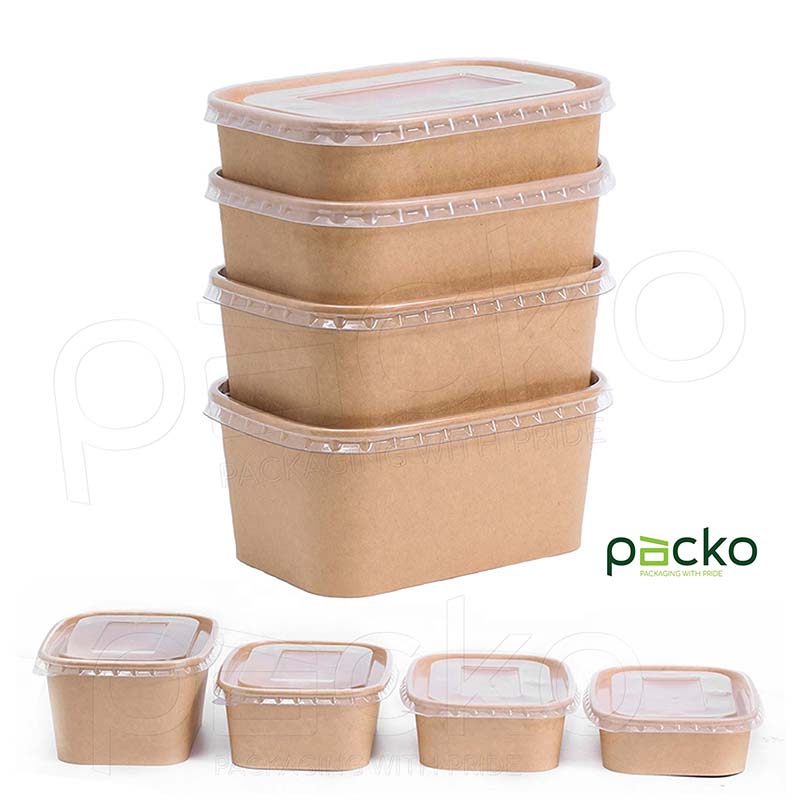 กล่องกระดาษคราฟท์ทรงรี Premium ขนาด 750 ml. พร้อมฝา PP