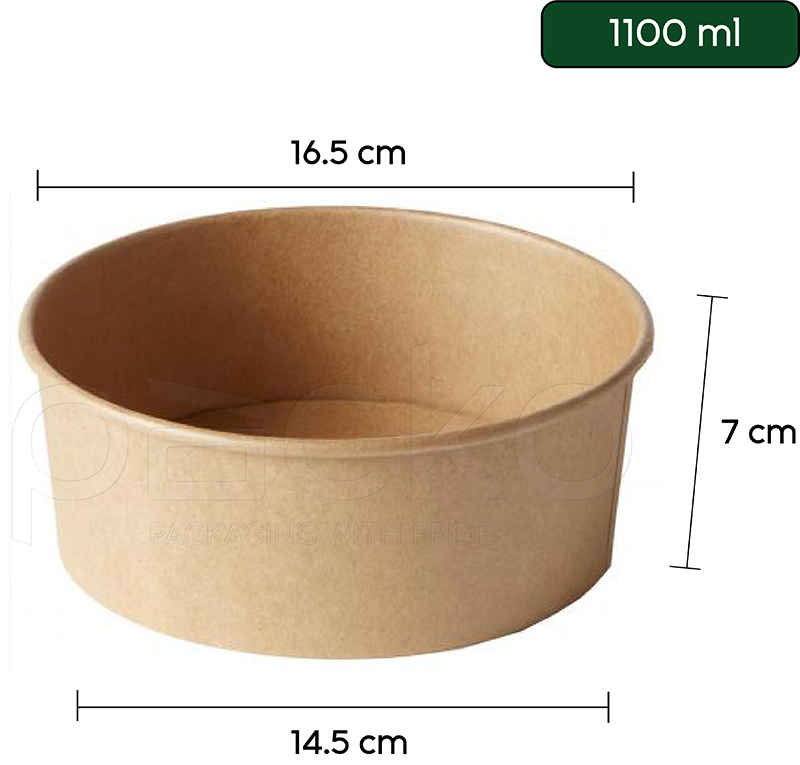 ถ้วยกระดาษคราฟท์ ขนาด 1100มล. พร้อมฝา PET