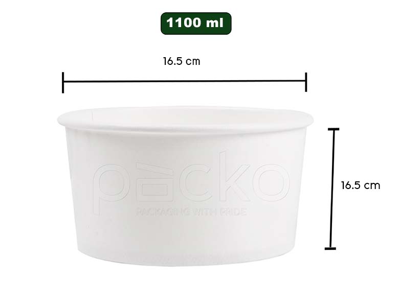 ถ้วยกระดาษคราฟท์ รักษ์โลก สีขาว ขนาด 1100 ml. พร้อมฝาปิด PET