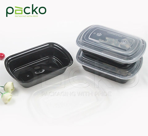 กล่องอาหาร 1 ช่อง ทรงรี ขนาด 1000 ml. สีดำ