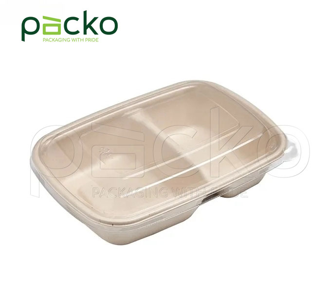 กล่องอาหารชานอ้อย รักษ์โลก ย่อยสลายได้ 100%  2 ช่อง ขนาด 900 ml. (ไม่รวมฝาปิด)