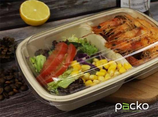 กล่องอาหารชานอ้อย รักษ์โลก ย่อยสลายได้ 100%  2 ช่อง ขนาด 900 ml. (ไม่รวมฝาปิด)