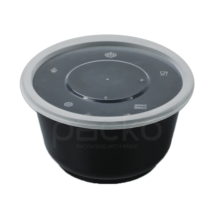 ถ้วยใส่อาหารพลาสติก ขนาด 500  ml สีดำ พร้อมฝาปิด