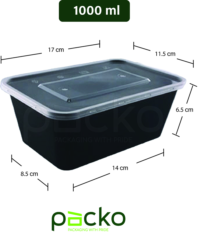 กล่องอาหารพลาสติกพร้อมฝา Premium ขนาด 1000 ml (ดำ)