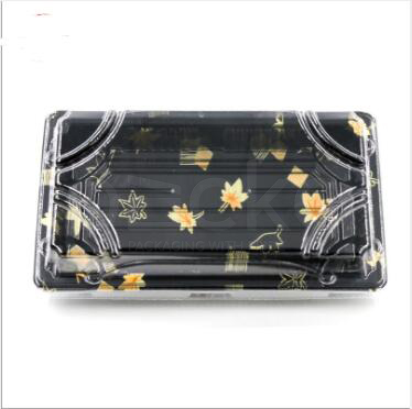 ถาดซูชิพรีเมียมฝาใส ขนาด 3-4 คำ ลายเมเปิ้ลสีทอง