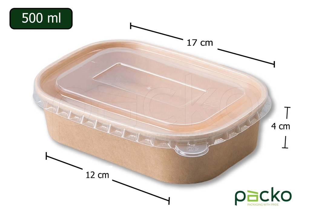 กล่องกระดาษคราฟท์ทรงรี Premium ขนาด 580 ml. พร้อมฝา PP