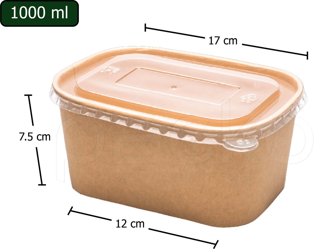 กล่องกระดาษคราฟท์ทรงรี Premium ขนาด 1000 ml. พร้อมฝา PET