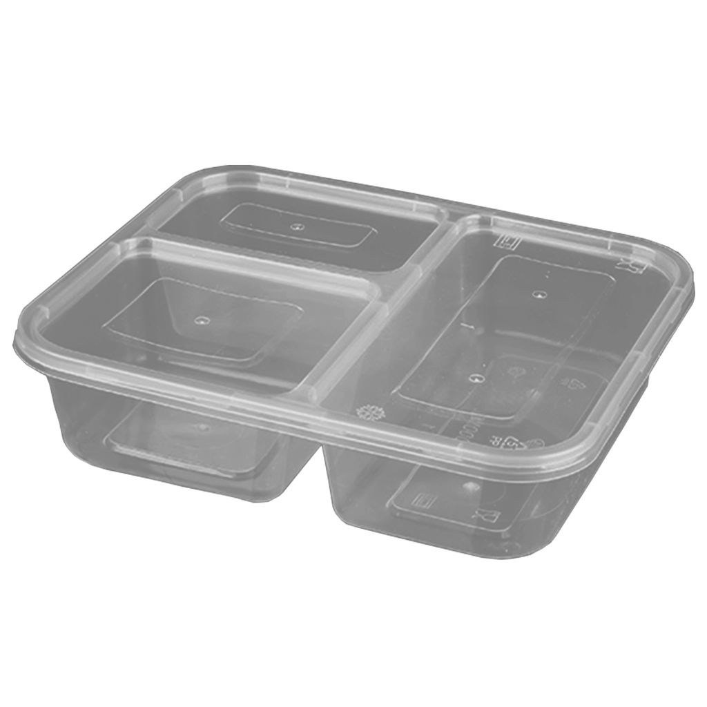กล่องอาหารพลาสติก Premium 3 ช่อง 1000ml. สีใส