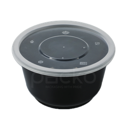 [Y500B] ถ้วยใส่อาหารพลาสติก ขนาด 500  ml สีดำ พร้อมฝาปิด