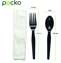 [CUTLERY02] ชุดช้อนส้อมพร้อมทิชชู่ สีดำ