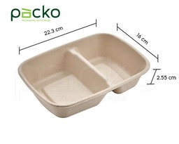 [01-CR900-2] กล่องอาหารชานอ้อย รักษ์โลก ย่อยสลายได้ 100%  2 ช่อง ขนาด 900 ml. (ไม่รวมฝาปิด)