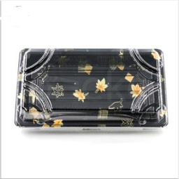 [A-1101] ถาดซูชิพรีเมียมฝาใส ขนาด 3-4 คำ ลายเมเปิ้ลสีทอง