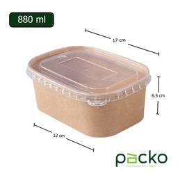 [12-PP-B880B] กล่องกระดาษคราฟท์ทรงรี Premium ขนาด 880 ml. พร้อมฝา PP